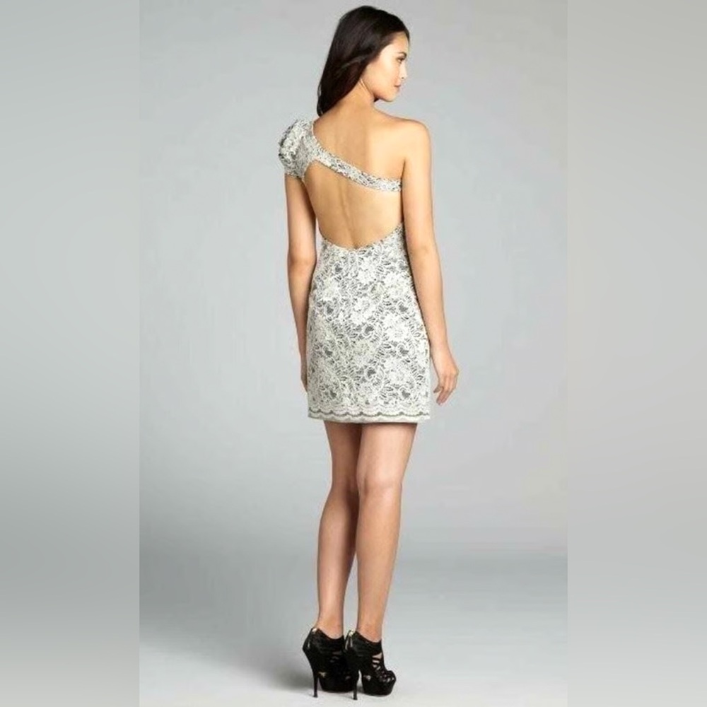 ABS by Allen Schwartz One-Shoulder Rosette Lace Mini Dress White/Ivory Size 6